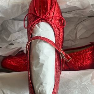 Brand New Simone Rocha Metallic Red Pleated Ballerina Flats - EU 7 / US 7